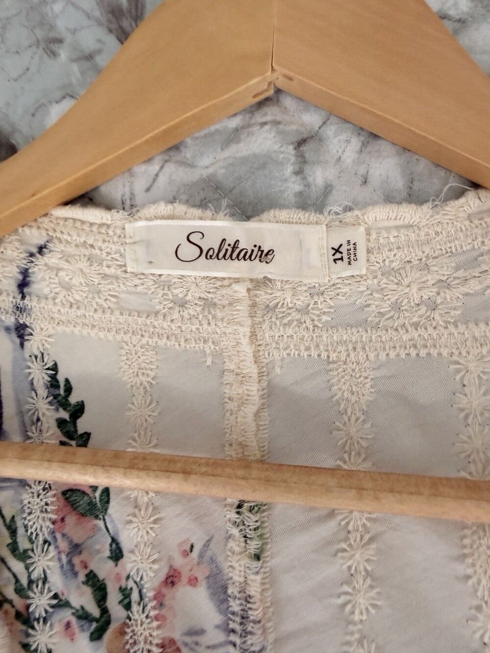 Solitaire XL Floral Crochet Lace Kimono Cardigan Boho Open Front Duster White - Picture 10 of 11
